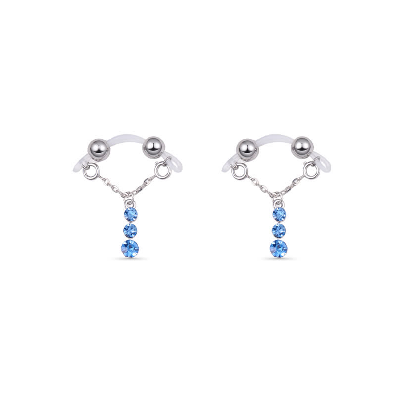 Blue Rhinestone Chain Barbell Adjustable Non-Piercing Nipple Rings - Blue - 2 pack (one pair) - image 4