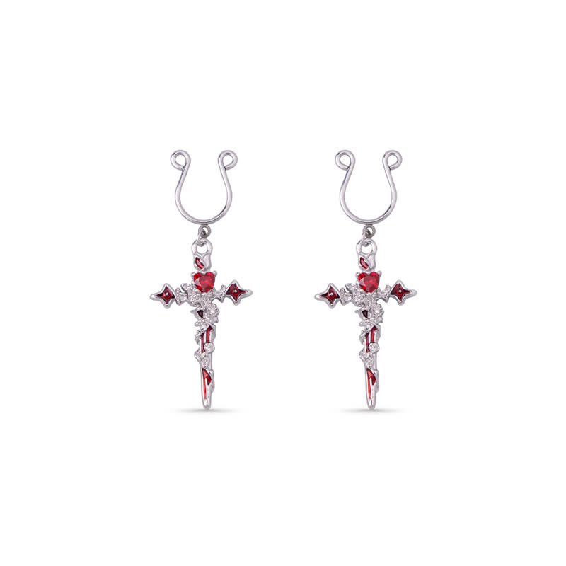 Red Rhinestone Cross Sword Adjustable Non-Piercing Nipple Rings - Red - 2 pack (one pair) - image 5