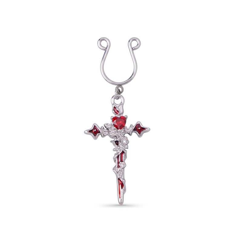 Red Rhinestone Cross Sword Adjustable Non-Piercing Nipple Rings - image 1