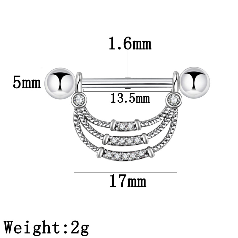 Triple Row CZ Drape Barbell Nipple Rings - image 2