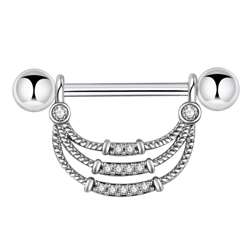 Triple Row CZ Drape Barbell Nipple Rings - Silver - image 1