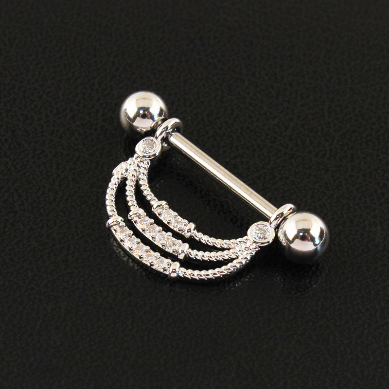Triple Row CZ Drape Barbell Nipple Rings - image 4