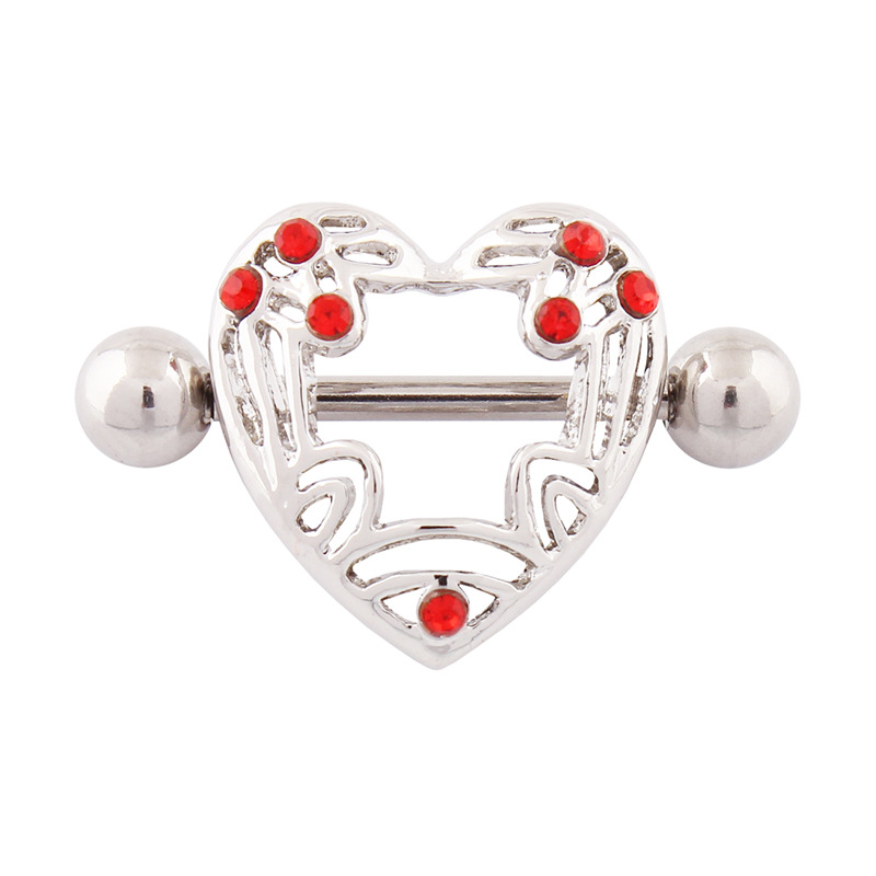 14G Crystal Heart Barbell Nipple Rings - image 1