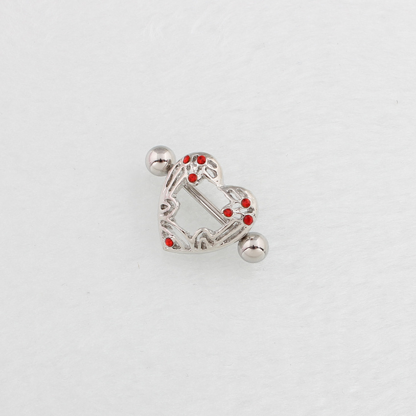 14G Crystal Heart Barbell Nipple Rings - image 2