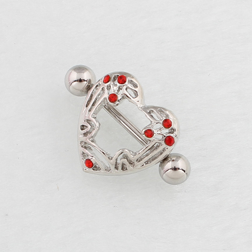 14G Crystal Heart Barbell Nipple Rings - Red - image 6