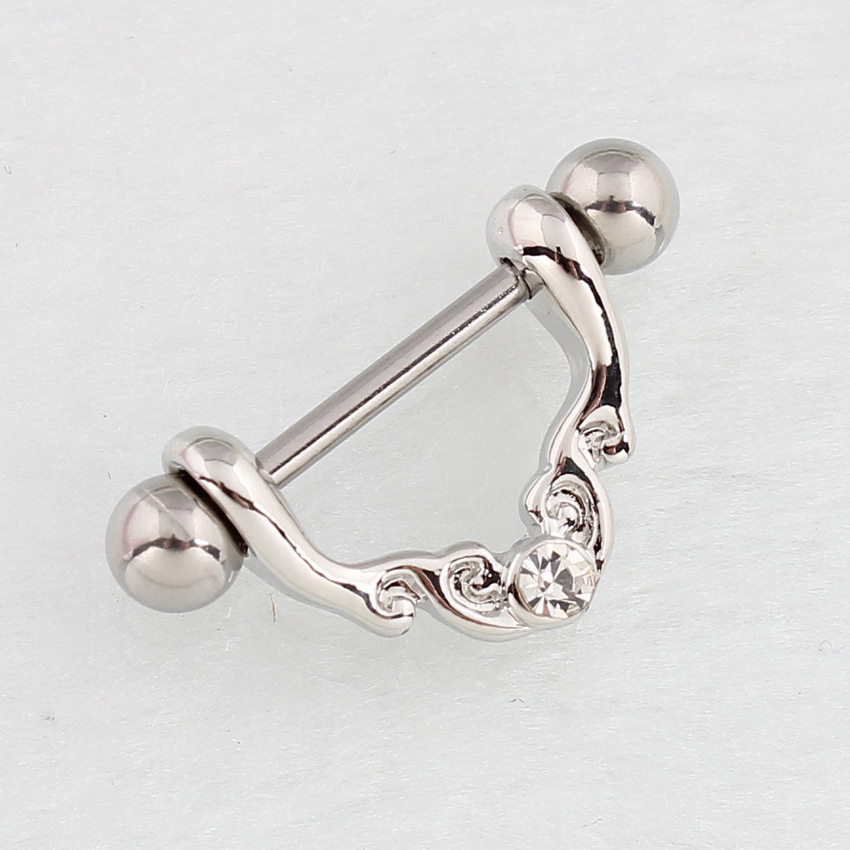 14G Crystal Scroll Dangle Barbell Nipple Rings - Silver - image 6