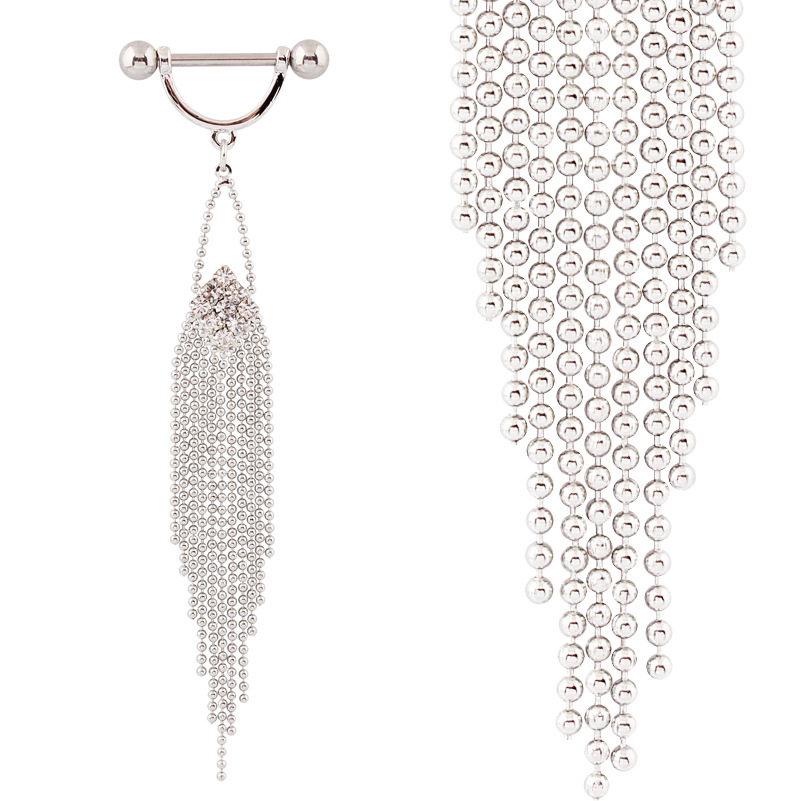 14G Crystal Dangle Tassel Barbell Nipple Rings - image 1