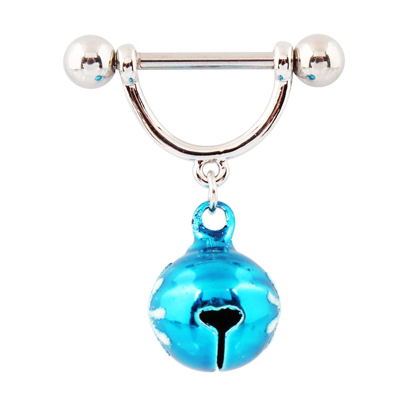 14G Aqua Jingle Bell Dangle Barbell Nipple Rings - image 1