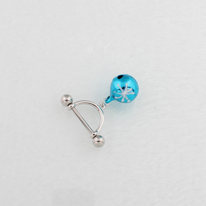 14G Aqua Jingle Bell Dangle Barbell Nipple Rings - image 3