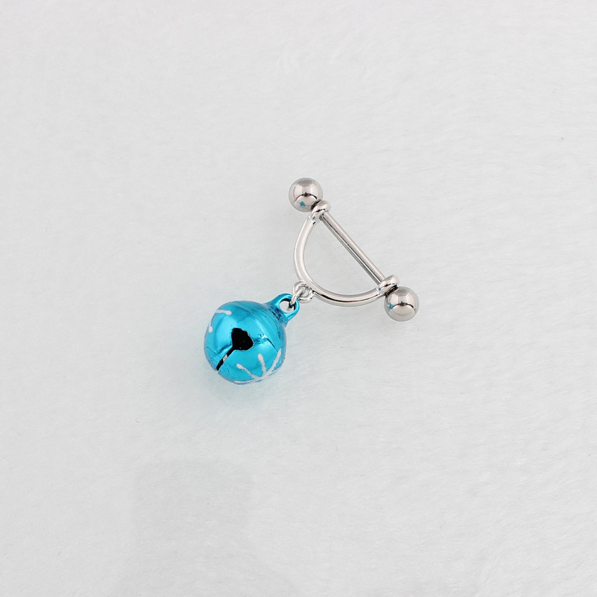 14G Aqua Jingle Bell Dangle Barbell Nipple Rings - image 2