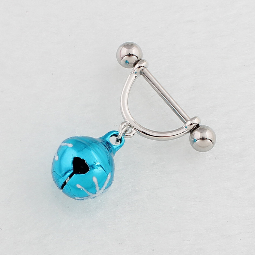 14G Aqua Jingle Bell Dangle Barbell Nipple Rings - Aqua - image 6