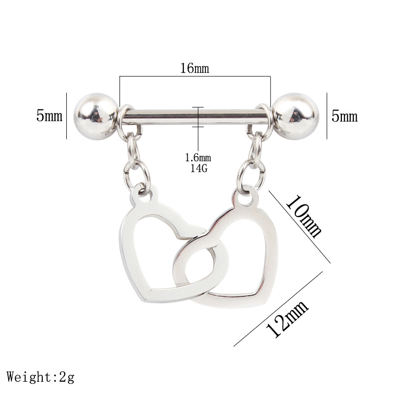 Steel Interlocking Heart Dangle Barbell Nipple Rings - image 2