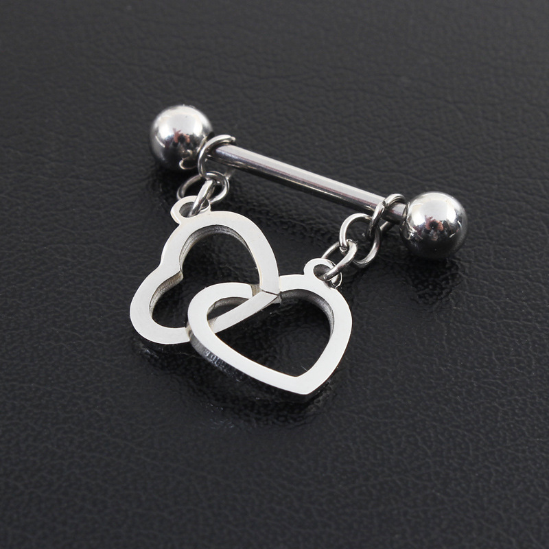 Steel Interlocking Heart Dangle Barbell Nipple Rings - image 2