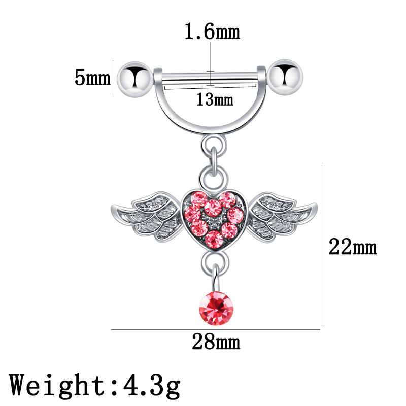 CZ Angel Wing Heart Barbell Nipple Rings - image 2