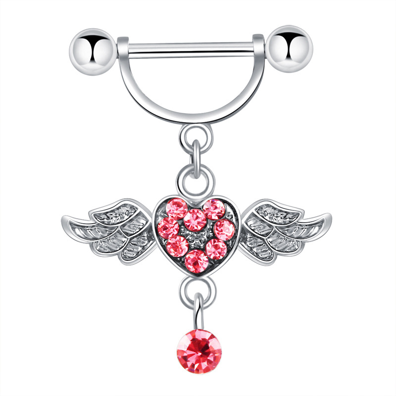 CZ Angel Wing Heart Barbell Nipple Rings - Silver - image 1
