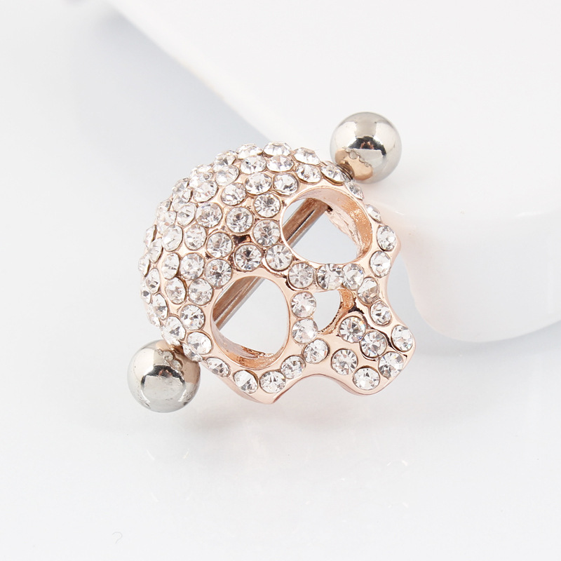 14G Gold Gem Skull Barbell Nipple Rings - image 2