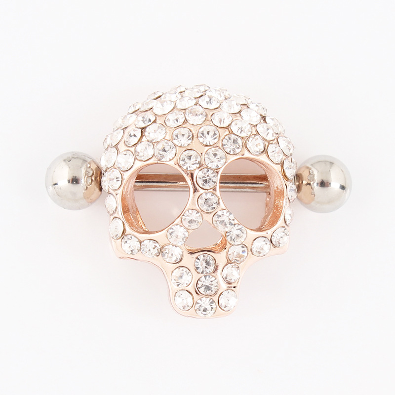 14G Gold Gem Skull Barbell Nipple Rings - image 1