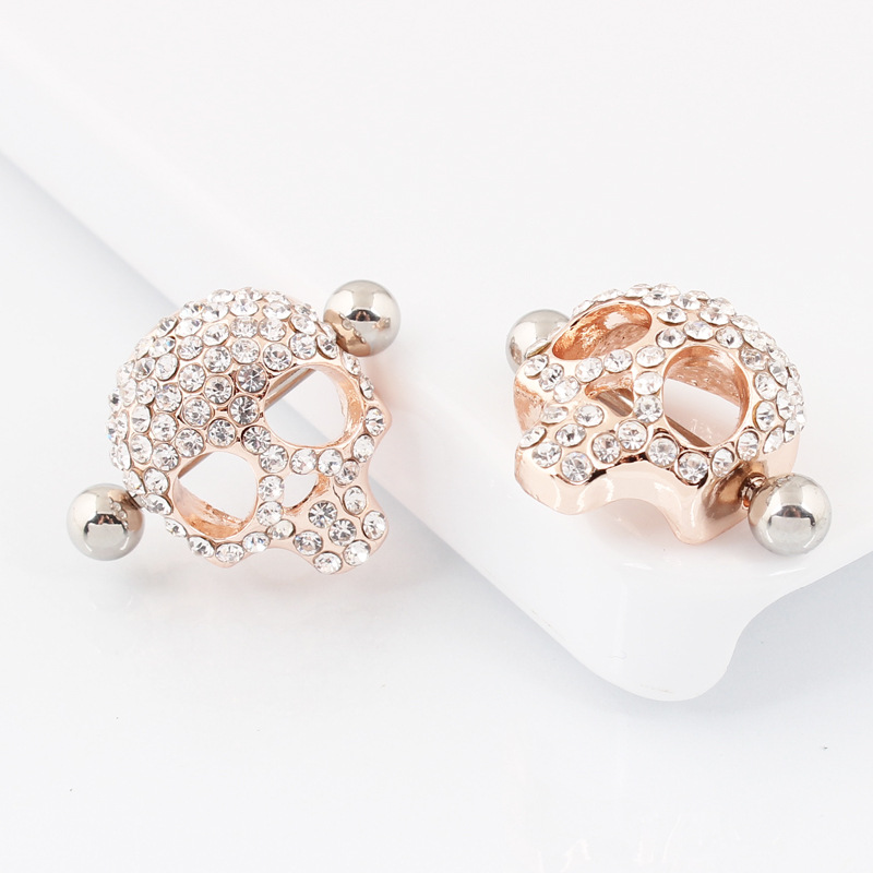 14G Gold Gem Skull Barbell Nipple Rings - image 4