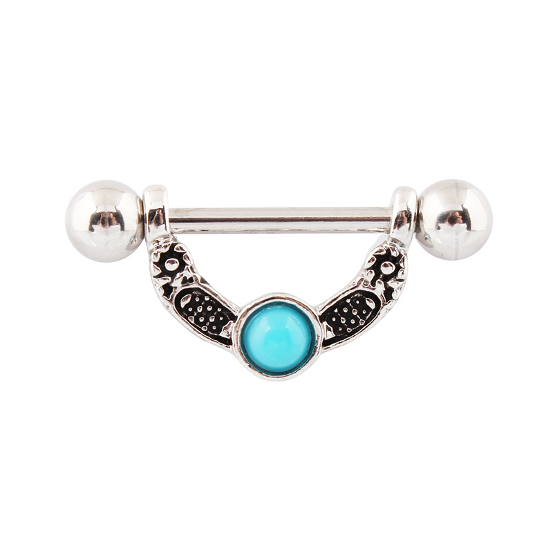 14G Aqua Gem Barbell Nipple Rings - image 1