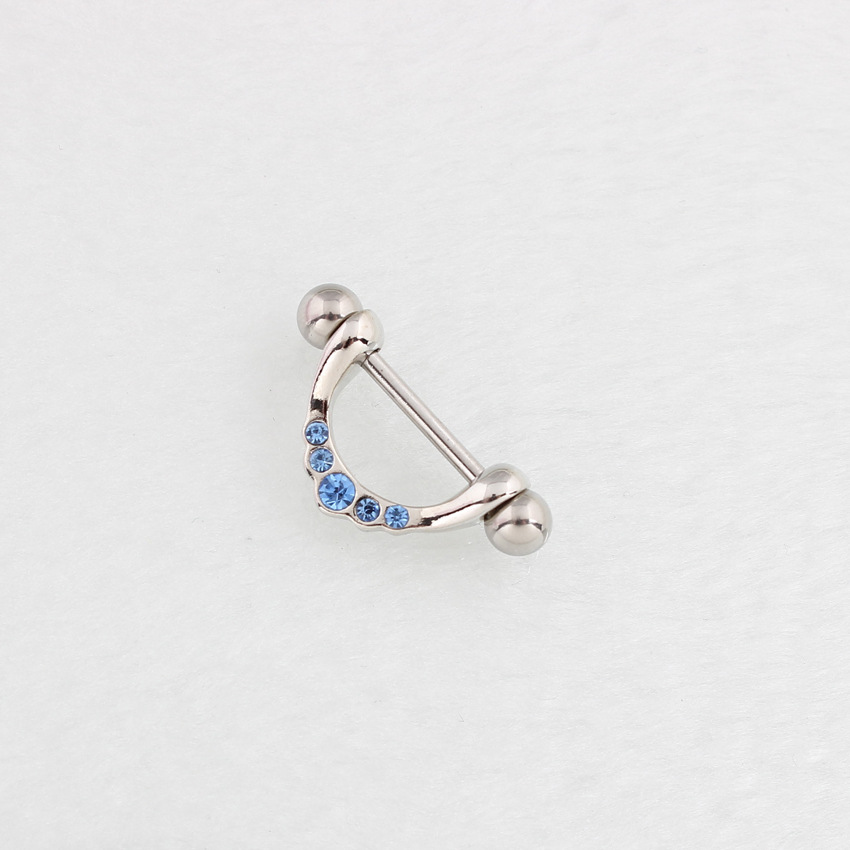 14G Blue CZ U-Bend Barbell Nipple Rings - image 2