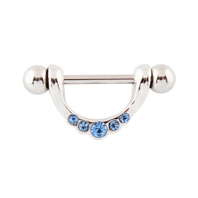14G Blue CZ U-Bend Barbell Nipple Rings - image 1