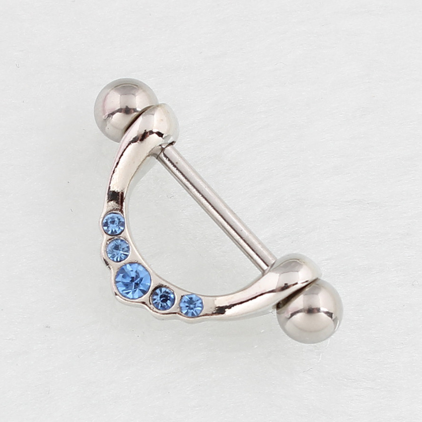 14G Blue CZ U-Bend Barbell Nipple Rings - Aqua - image 6