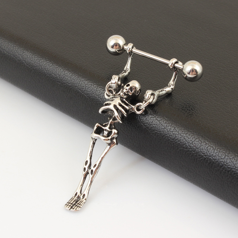 16G Gem Gothic Skull Barbell Nipple Rings - image 2