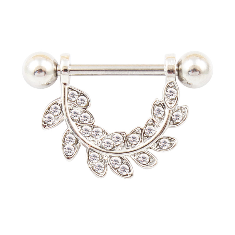 14G Crystal Leaf Barbell Nipple Rings - Silver - image 1