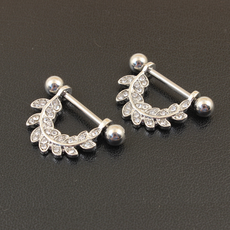 14G Crystal Leaf Barbell Nipple Rings - image 4