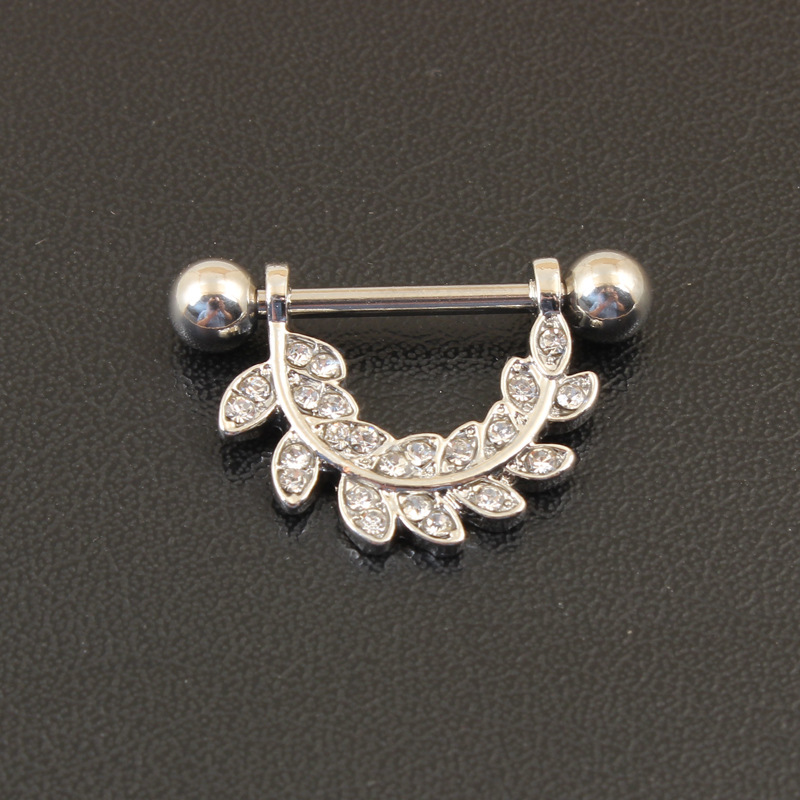 14G Crystal Leaf Barbell Nipple Rings - image 2