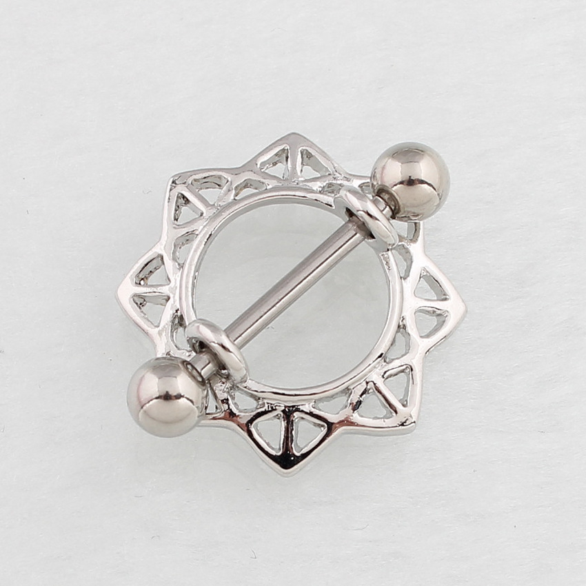 14G Gem Geometric Barbell Nipple Rings - Silver - image 6