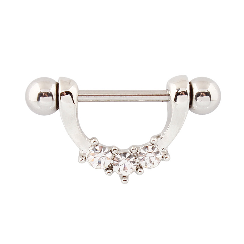 14G Crystal U-Bend Barbell Nipple Rings - image 1