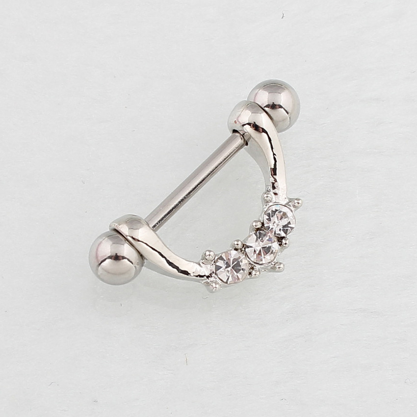 14G Crystal U-Bend Barbell Nipple Rings - Silver - image 6
