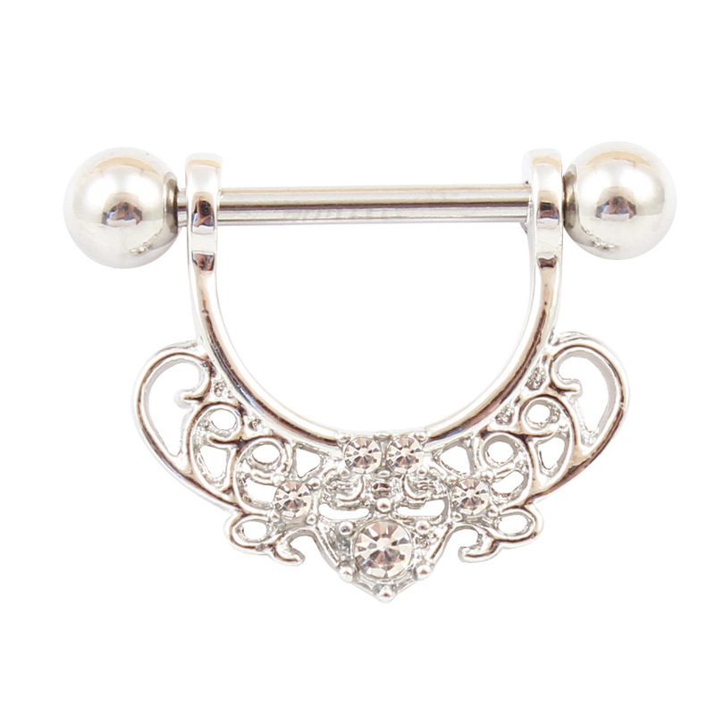 14G Steel Heart Barbell Nipple Rings - Silver - image 1