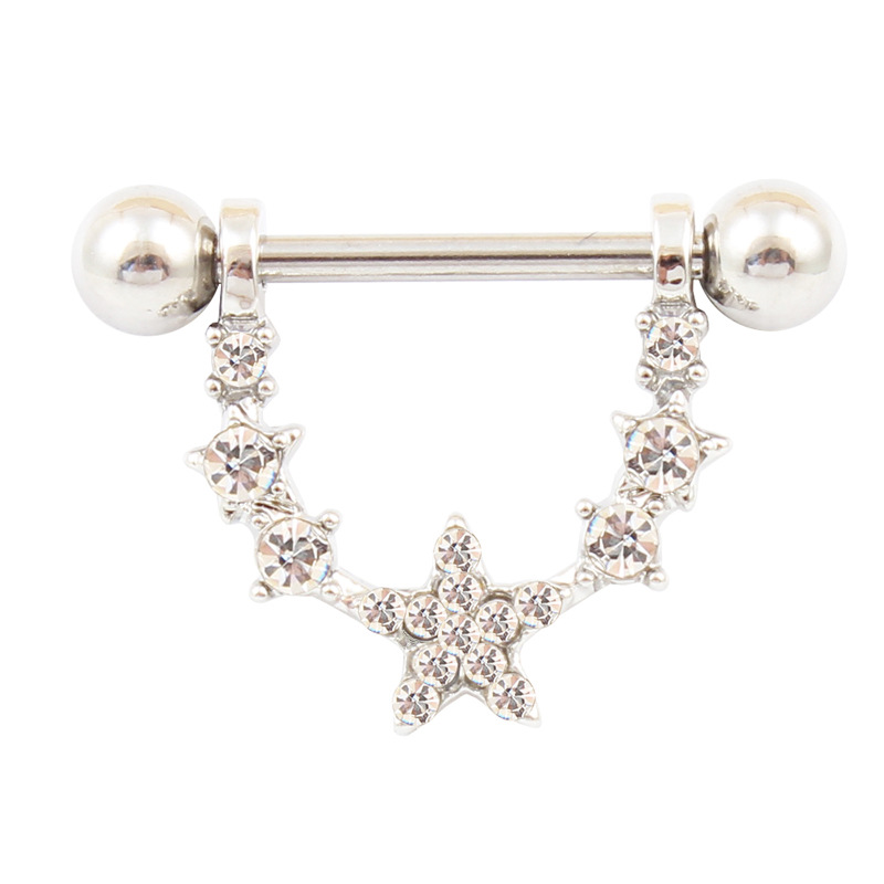 Gem Starburst Barbell Nipple Rings - Silver - image 1