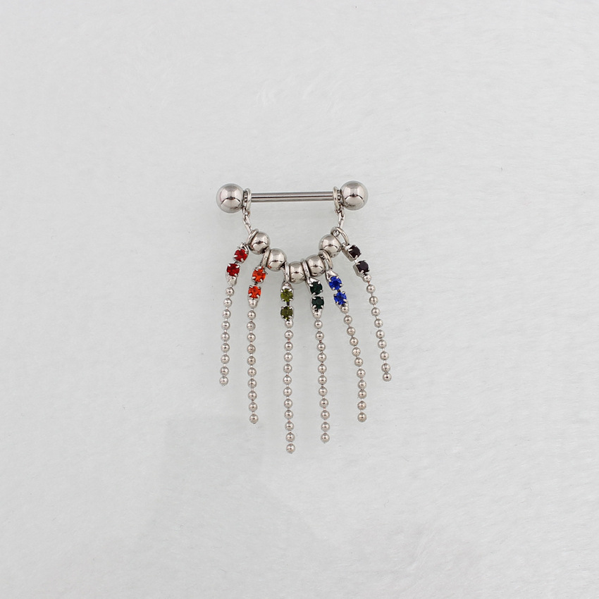 14G Rainbow Gem Chain Dangle Barbell Nipple Rings - image 2