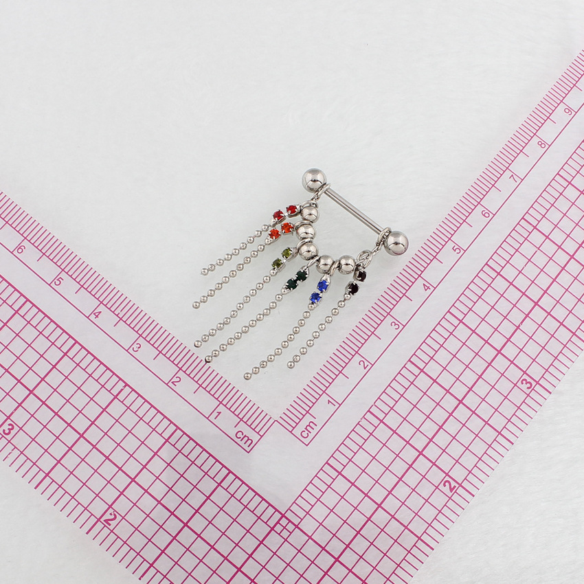 14G Rainbow Gem Chain Dangle Barbell Nipple Rings - image 5