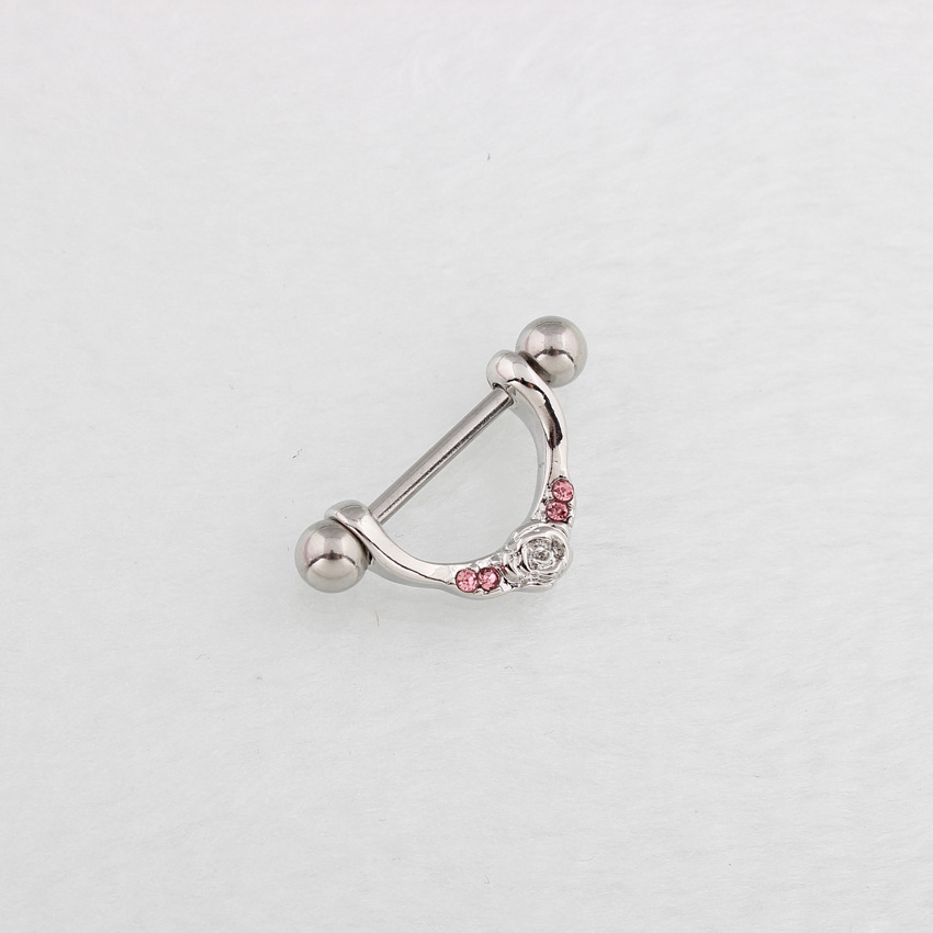 14G Pink CZ Blossom Barbell Nipple Rings - image 2