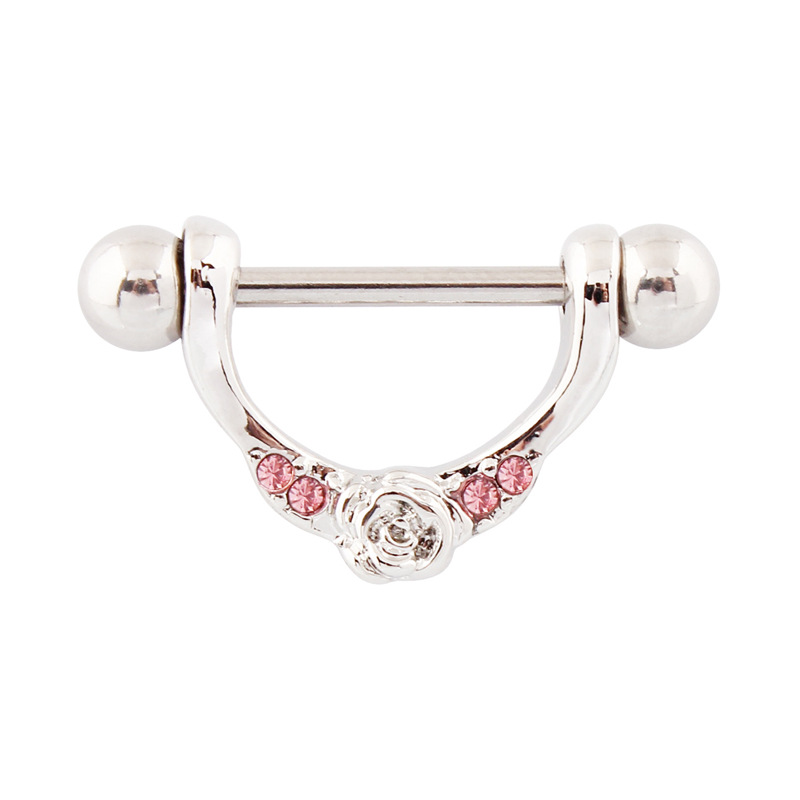 14G Pink CZ Blossom Barbell Nipple Rings - image 1