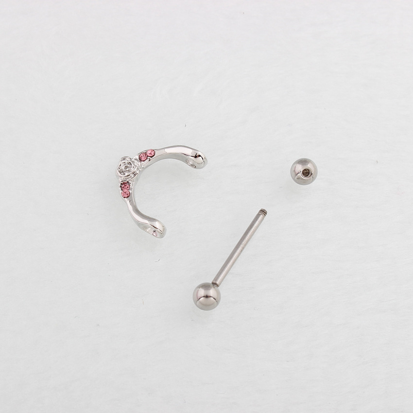14G Pink CZ Blossom Barbell Nipple Rings - image 4