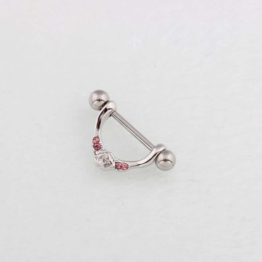 14G Pink CZ Blossom Barbell Nipple Rings - image 3
