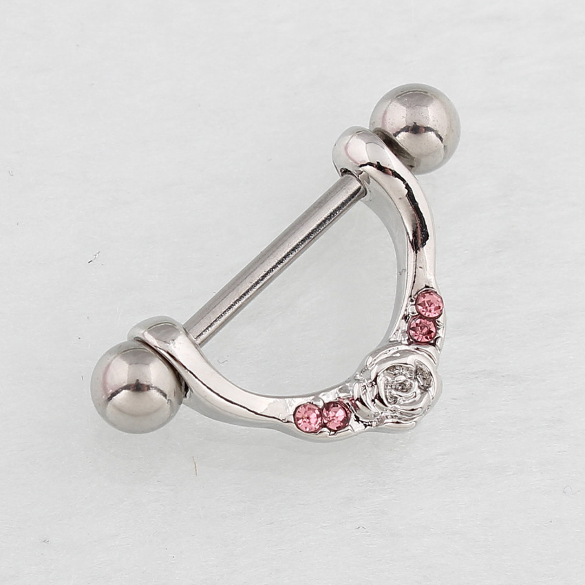 14G Pink CZ Blossom Barbell Nipple Rings - Pink - image 6