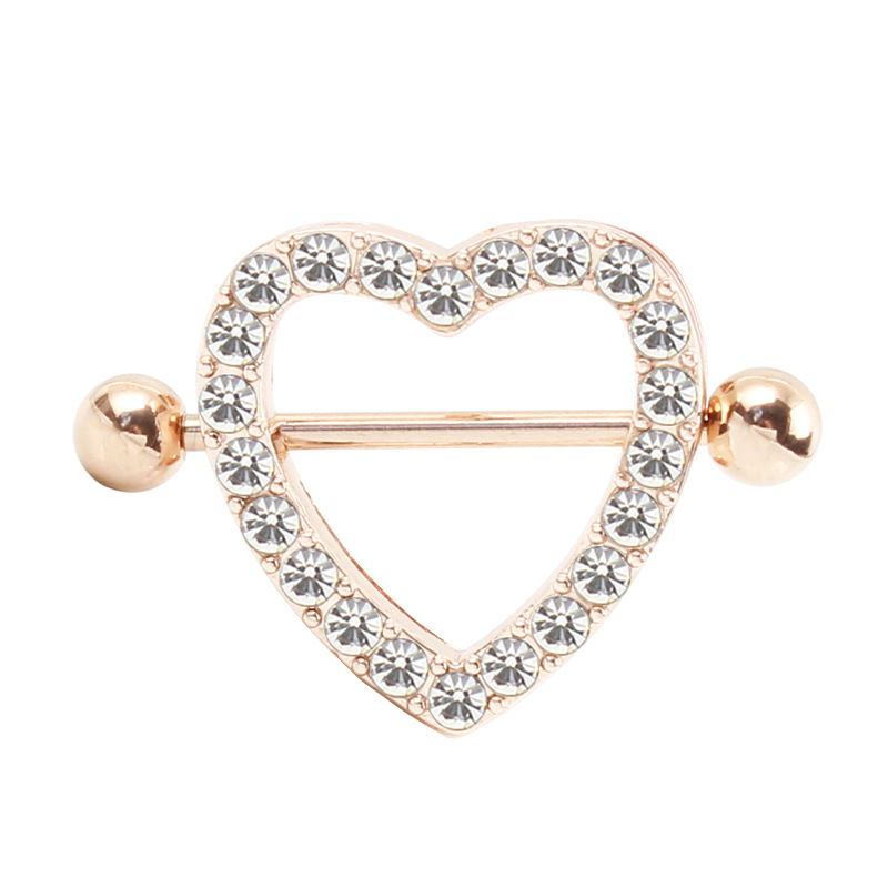 14G Rose Gold Gem Heart Barbell Nipple Rings - image 2