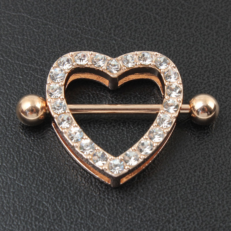 14G Rose Gold Gem Heart Barbell Nipple Rings - image 5