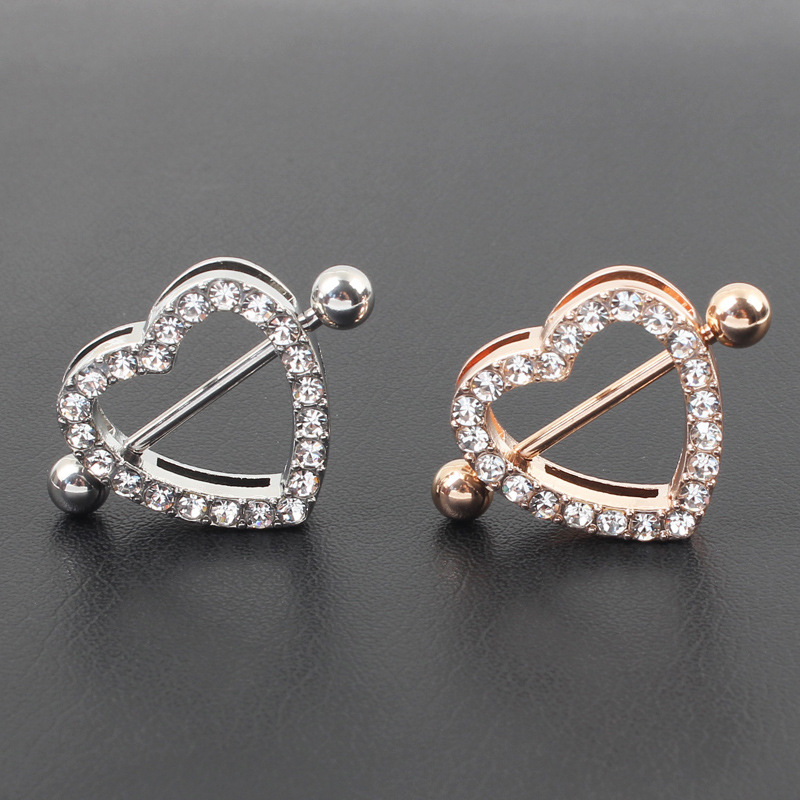 14G Rose Gold Gem Heart Barbell Nipple Rings - image 4