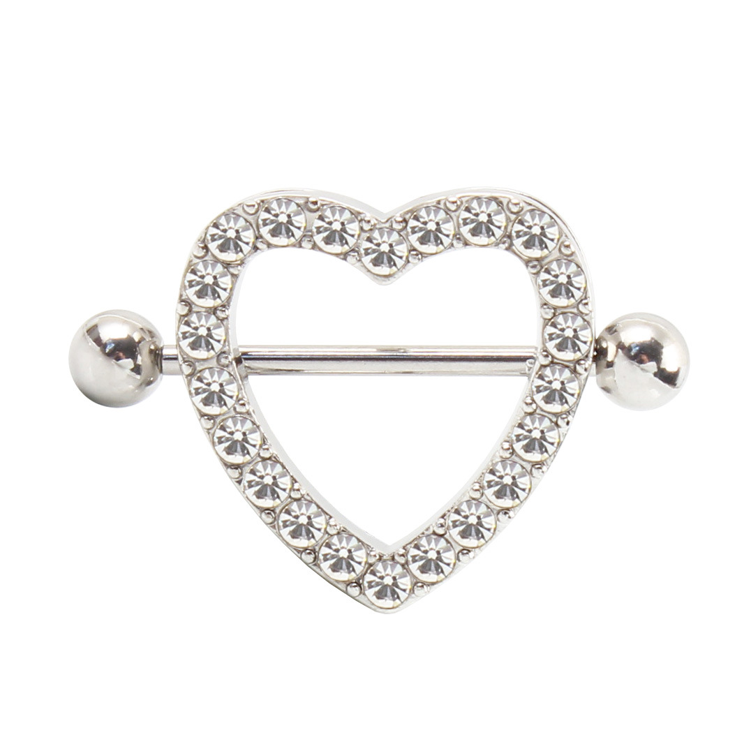 14G Rose Gold Gem Heart Barbell Nipple Rings - White Gold - image 6