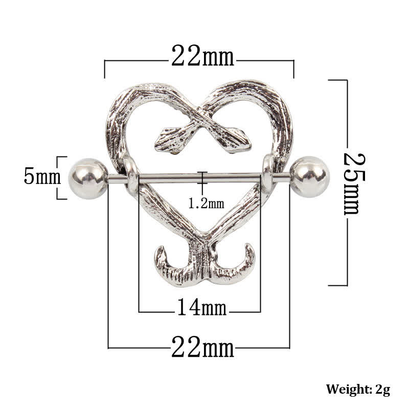 Crystal Double Serpent Heart Barbell Nipple Rings - image 3