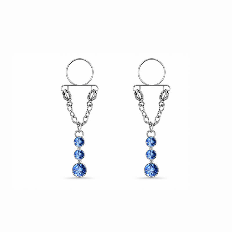 Blue Rhinestone Dangle Adjustable Non-Piercing Nipple Rings - Blue - 2 pack (one pair) - image 2