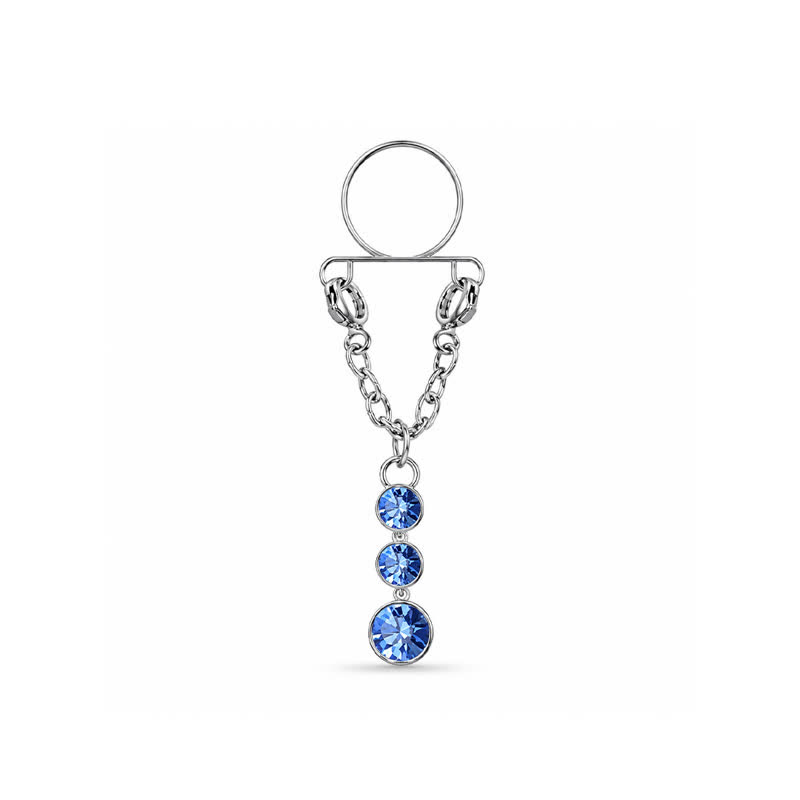 Blue Rhinestone Dangle Adjustable Non-Piercing Nipple Rings - image 1