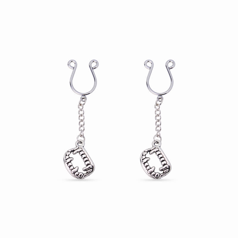 Vampire Fang Chain Clip-On Adjustable Non-Piercing Nipple Rings - Silver - 2 pack (one pair) - image 5